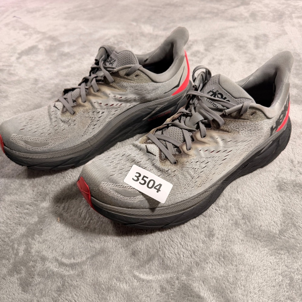 Hoka Clifton 8 Running Shoes Men 13 Grey Red 1119393 SDPK Low Top Sneakers